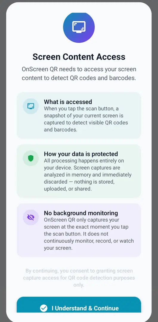 OnScreen QR consent Screen